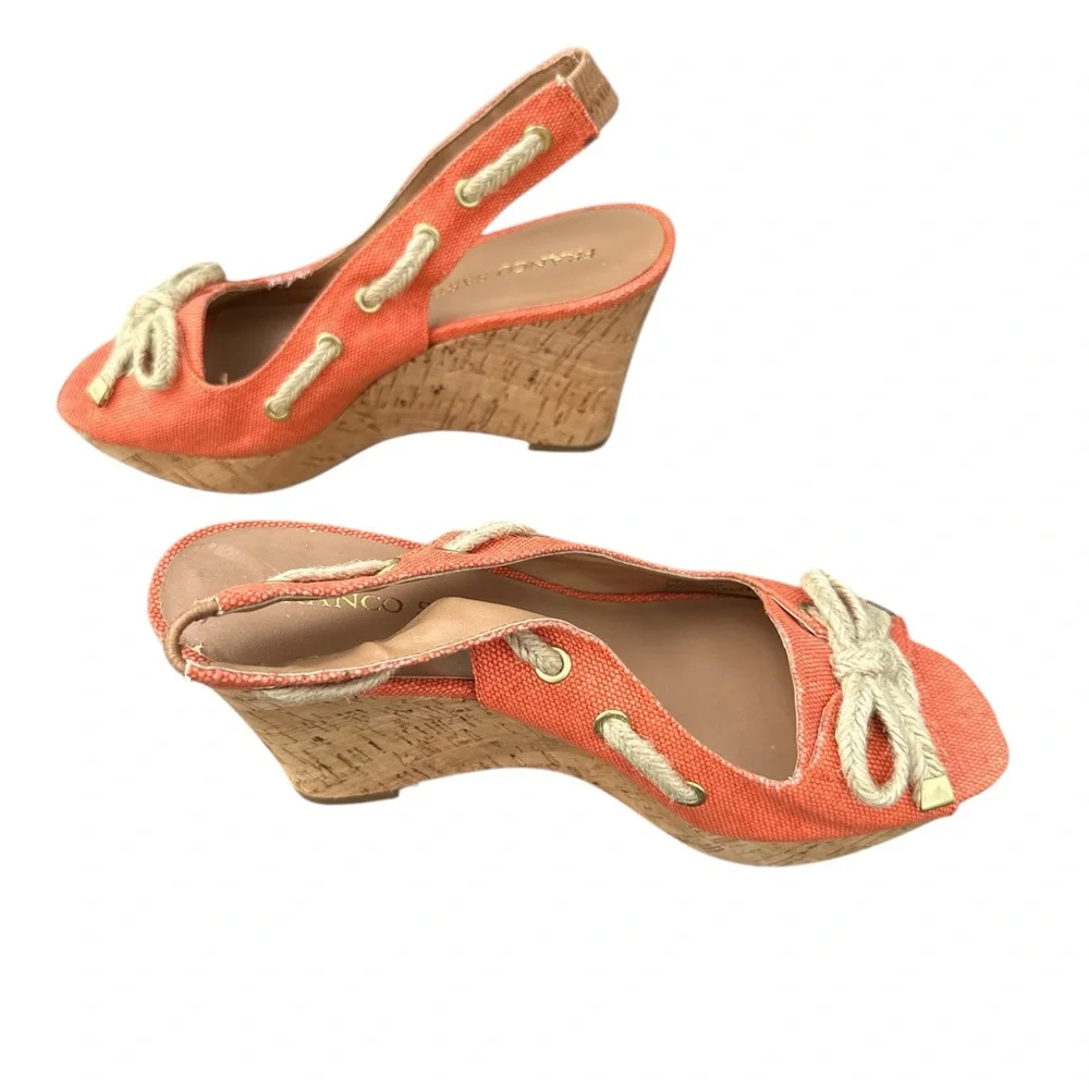 FRANCO SARTO Tangerine Laced Cliff Cork‎ Slingback Wedge Heel Sandal Womens Sz 8